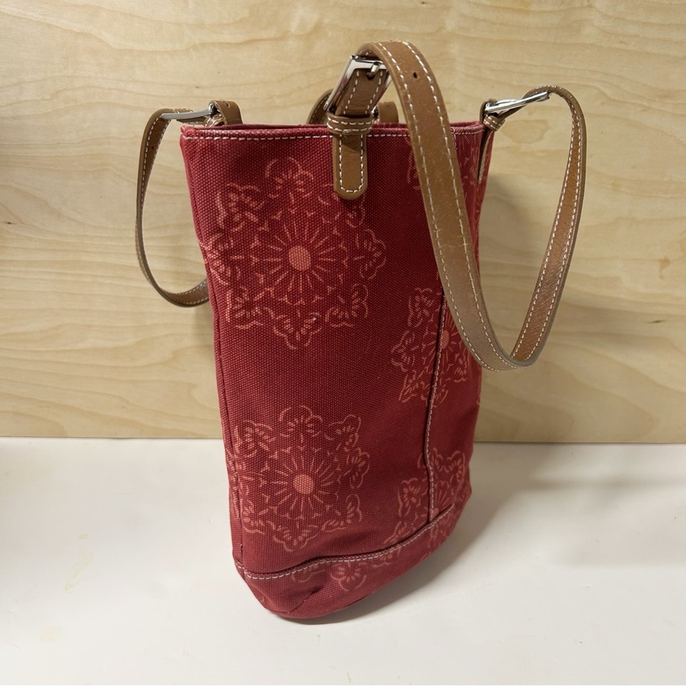 VTG Banana Republic Factory Burgundy Red Cotton Tote Bag w Leather Handles - Picture 8 of 13